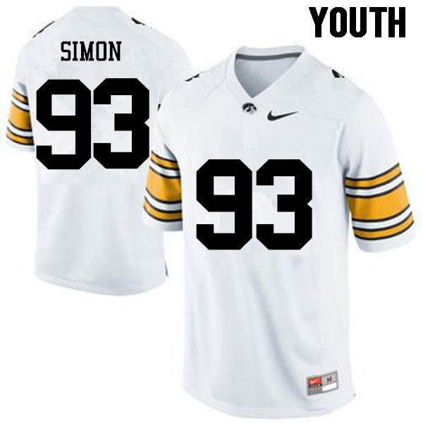 Youth Iowa Hawkeyes #93 Brandon Simon College Football Jerseys-White